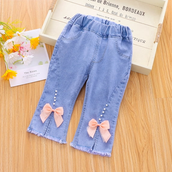 Stylish Toddler Girls Denim Capri Pants Comfortable Elastic Waist Kids Jeans for Everyday Adventures