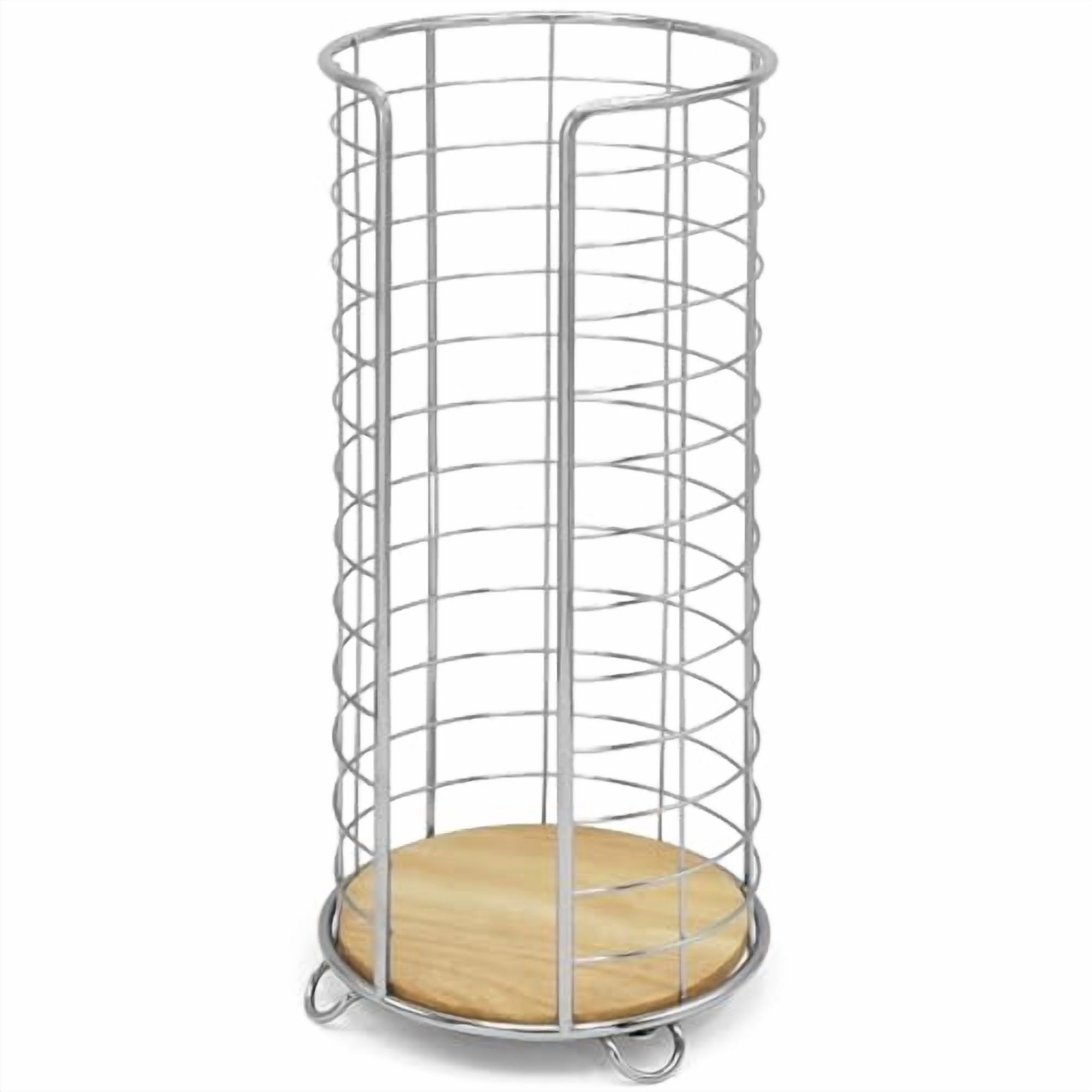, Stylish Toilet Paper Holder with Bamboo Base, Freestanding Bathroom Tissue Organizer, Minimalistic Storage Solution, Modern Trending Design [Holds Large Rolls], Chrome…