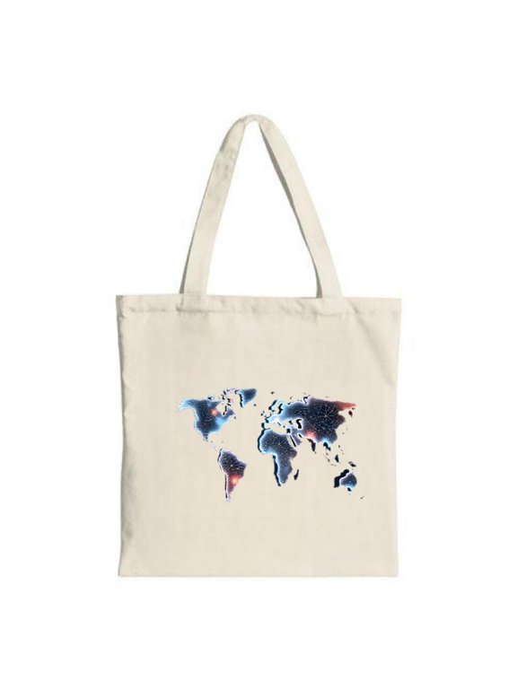 Stylish Tote Bag with 3D World Map Design - Dark Outlined Continents in Vibrant Gradient Colors Perfect for Shopping and Travel