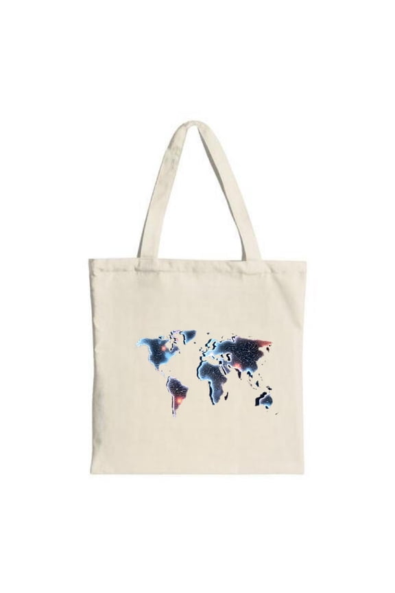 Stylish Tote Bag with 3D World Map Design - Dark Outlined Continents in Vibrant Gradient Colors Perfect for Shopping and Travel