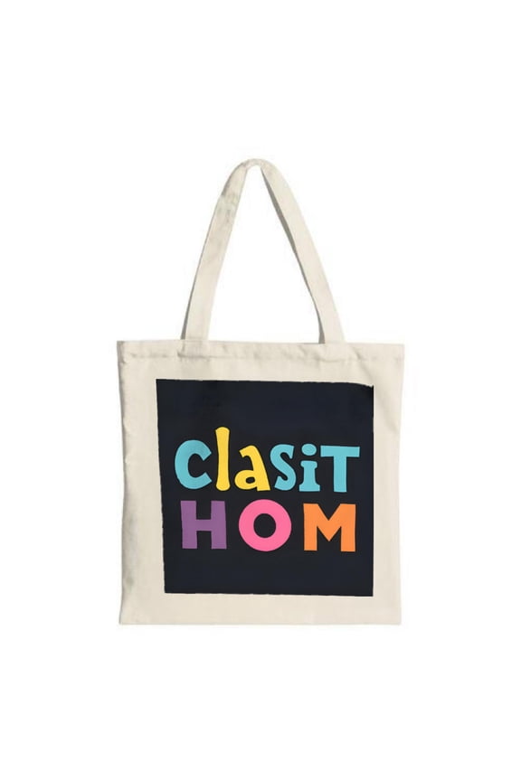 Stylish Tote Bag with Dark Background & Vibrant ' CLASSIT HOM ' Text Perfect for Shopping Travel & Parties - Durable Canvas Design