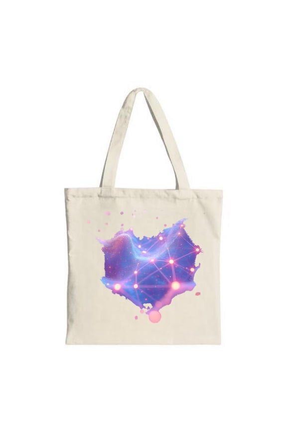 Stylish Tote Bag with Futuristic Purple & Pink Map Design Glowing Lines & Dots Perfect for Shopping Travel & Parties