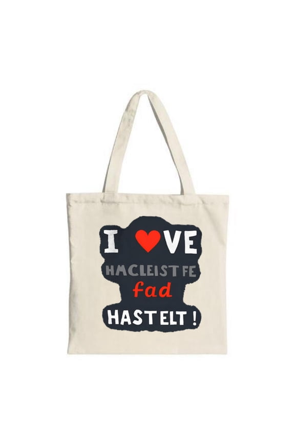 Stylish Tote Bag with " I ❤️ HÅCLEIST FE få HAST ELT " in bold white red and gray background Perfect for shopping and travel