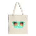 thumbnail image 1 of Stylish Tote Bag with Natural Cotton Texture Featuring Sunglasses & Palm Trees on a Gradient Orange - Yellow Background - " Vacay Mode ", 1 of 4