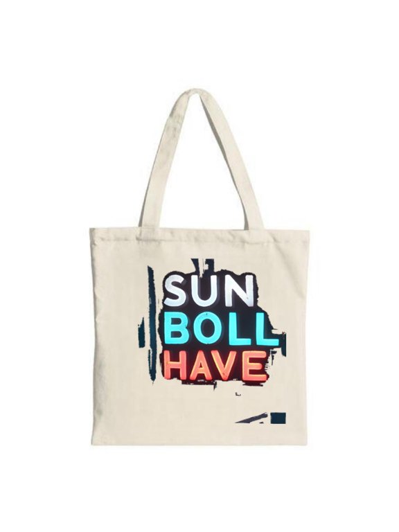 Stylish Tote Bag with ' SUN BOL ' in bold colorful letters on a light beige background Perfect for shopping travel and parties