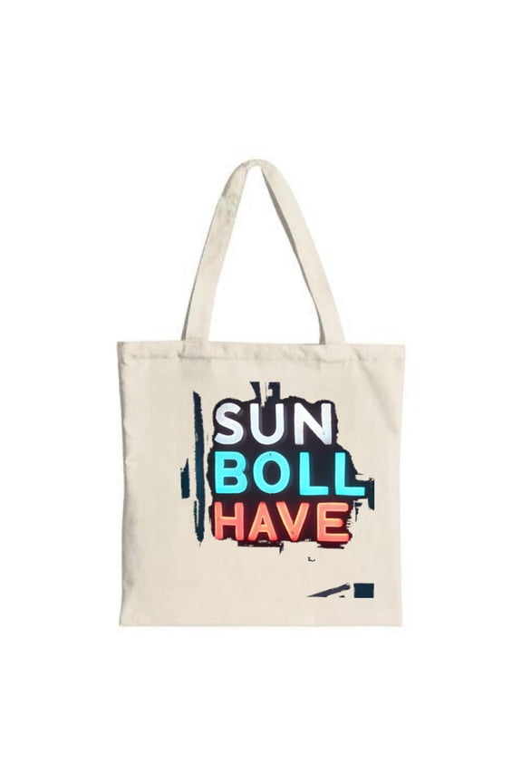 Stylish Tote Bag with ' SUN BOL ' in bold colorful letters on a light beige background Perfect for shopping travel and parties