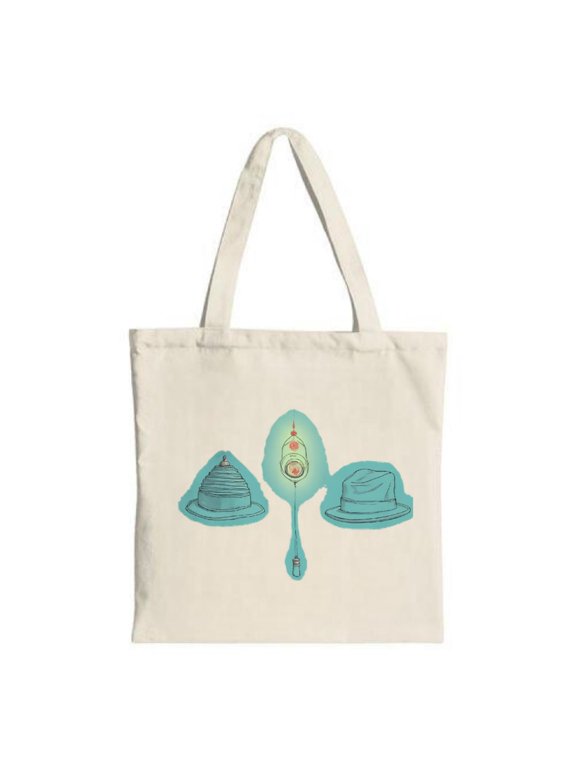 Stylish Tote Bag with Teal - Outlined Hats Design Perfect for Shopping Travel & Parties - Eco-Friendly Canvas Bag