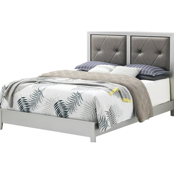 Stylish Transitional Queen Bed In Alluring Silver Champagne - And Fits Various 52" H X 64" W 85" D With Finish Design Multiple Decor Styles