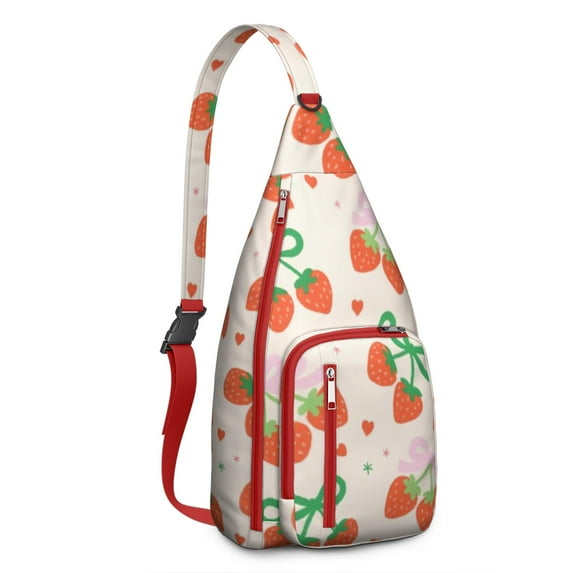 Stylish Travel Sling Bag Strawberry Bow Trendy Sling Backpack for Women/Men Adjustable Lightweight Travel Hiking Casual Daypack for Unisex