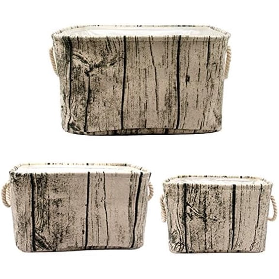 Stylish Tree Stump Design Rectangular Storage Baskets Durable Fabric Washable Storage Bins Organizers with Rope Handles, Decorative and Convenient for Kids Rooms - Set of 3 brown