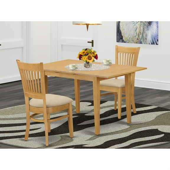Stylish and Trendy Small Dining Set with Rectangular Table and 2 Seat Chairs - Oak Finish, Asian Hardwood Construction. Perfect Addition to Any Home Decor.