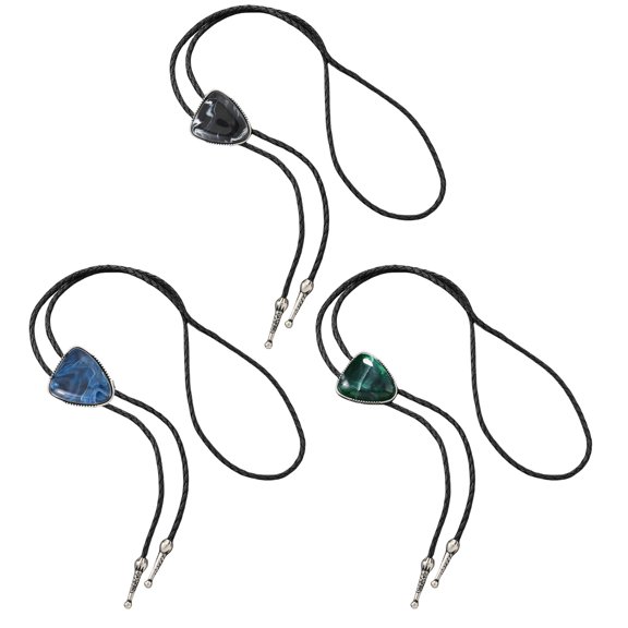 Stylish Triangular Stone Bolotie Shirt Vest Accessory Braided Leather Rope Adjustable Necktie Jewelry Pendant Necklace