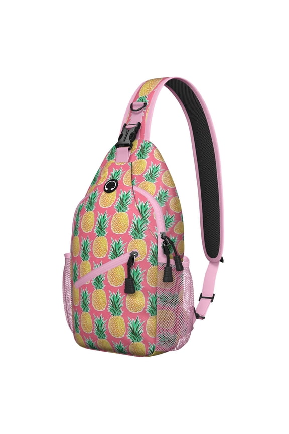 Stylish Tropical Pineapple Pattern Sling Backpack for Travel and Outdoor Use, Lightweight Hiking Sling Pack with Layered Storage, Designed for Trendy Young Fashion Lovers