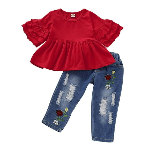 Stylish Tunic With Flower Ripped Jeans