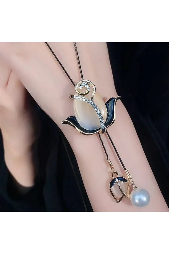 Stylish Champagne Tulip Flower Long Sweater Chain Tassel Summer Statement Necklace Women Charm Fashion Jewelry
