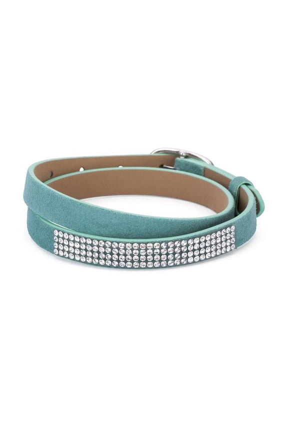Stylish Turquoise Colored Wrap Bracelet with Crystals - Teal & Clear