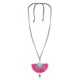 thumbnail image 1 of Stylish Turquoise with Pink Fan Tassel Long Statement Necklace, 1 of 6