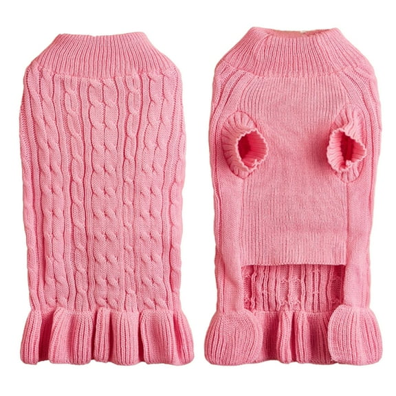 Stylish Turtleneck Knit Pet Sweater Dress with Elegant Ruffle Design for Cozy Warmth and Comfortable Stretch Fit