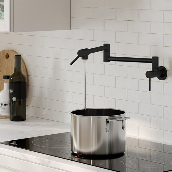 Stylish 23" Wall Mount Two Handles Kitchen Pot Filler in Matte Black K-145N