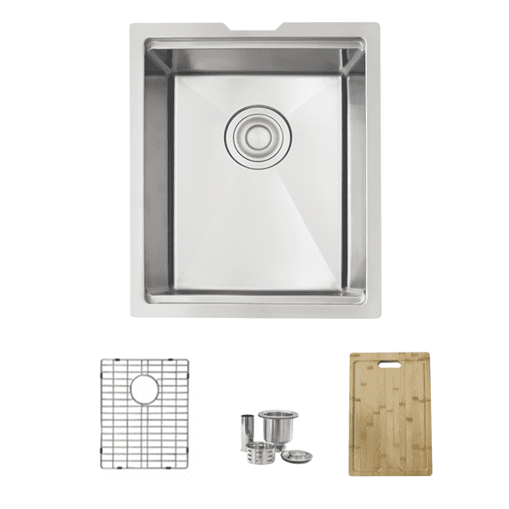 Stylish Undermount 15" Stainless Steel Single Bowl Workstation Kitchen Sink with 3 accs S-610W