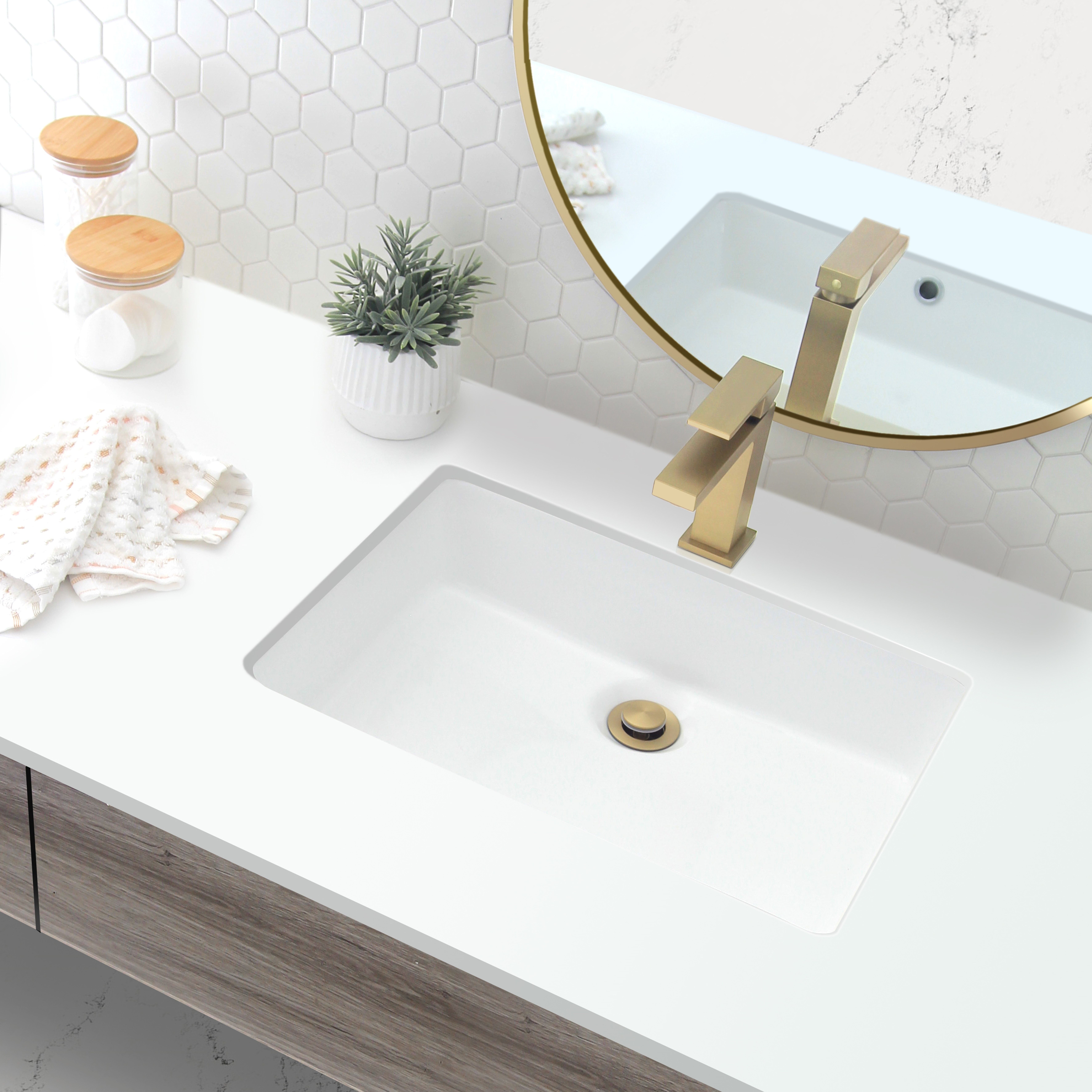 Stylish Undermount 20.37" W x 14.25" D White Rectangular Porcelain Bathroom Sink with 2 overflow rings P-209H