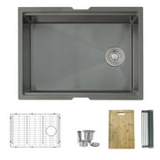 Stylish Undermount 25" Stainless Steel 16G Single-Bowl Workstation Kitchen Sink Built-in Accessories S-612WN