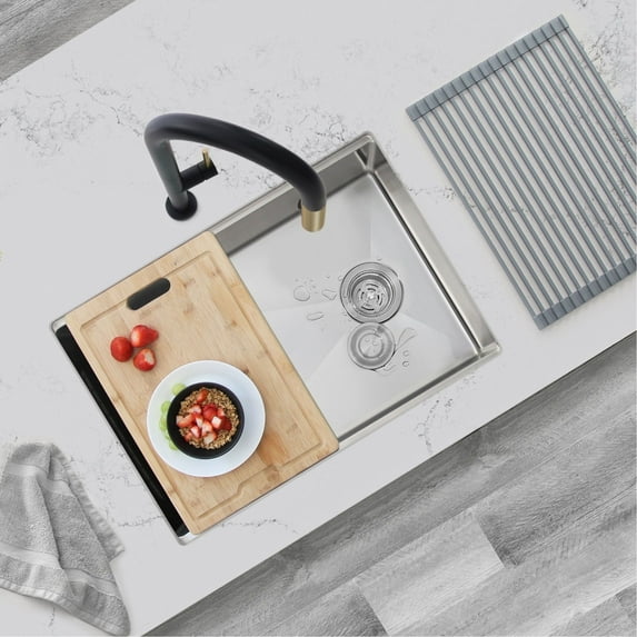 Stylish Undermount 27" Stainless Steel Single Bowl Workstation Kitchen Sink with 4 accs S-627W