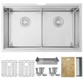 thumbnail image 1 of Stylish Undermount 32" Stainless Steel Double Bowl Kitchen Sink with 7 Accessories S-601W, 1 of 16