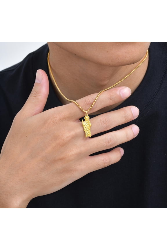 Stylish Unisex Saint Jude Pendant Necklace‌s, 14K Yellow Gold Adjustable Box Chain Necklace‌ New