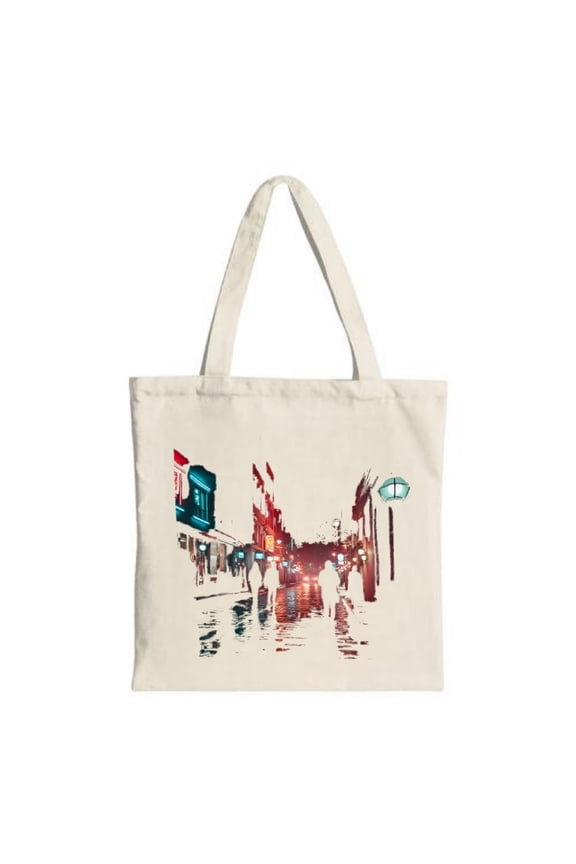 Stylish Urban Scene Tote Bag - Vibrant Canvas Bag with Reflective Street Design Perfect for Shopping Travel & Parties