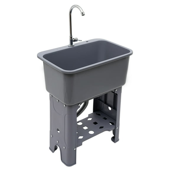 Stylish Utility Sink Laundry Tub with Large Cleaning Space, High Stability, Quick Drainage, Complete Set with Faucet and Drain Pipe, Easy to Install, Gray Color Scheme