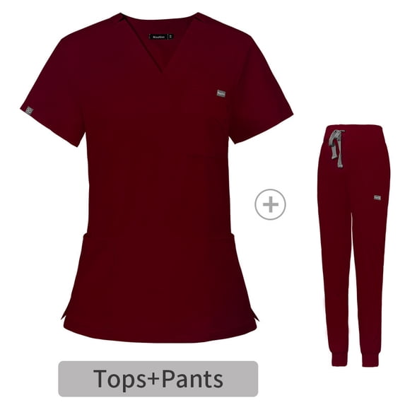 Stylish V Neck Short Sleeve Hospital Nurse Uniforms Hospital Nurse Work Clothese Scrub Sets 2PCS