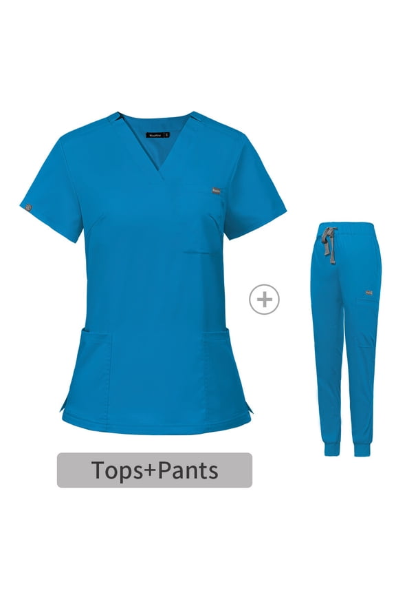 Stylish V Neck Short Sleeve Hospital Nurse Uniforms Hospital Nurse Work Clothese Scrub Sets 2PCS