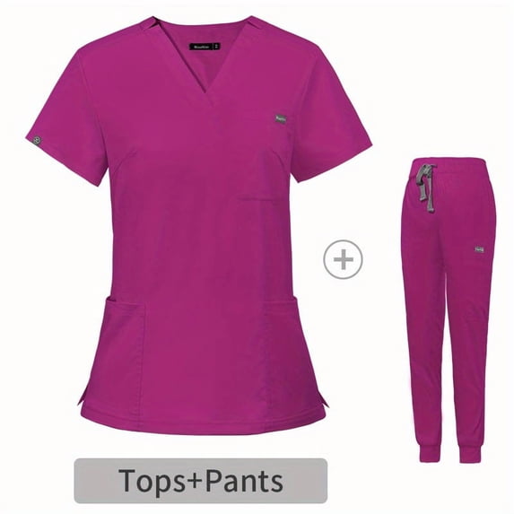 Stylish V Neck Short Sleeve Hospital Nurse Uniforms Hospital Nurse Work Clothese Scrub Sets 2PCS