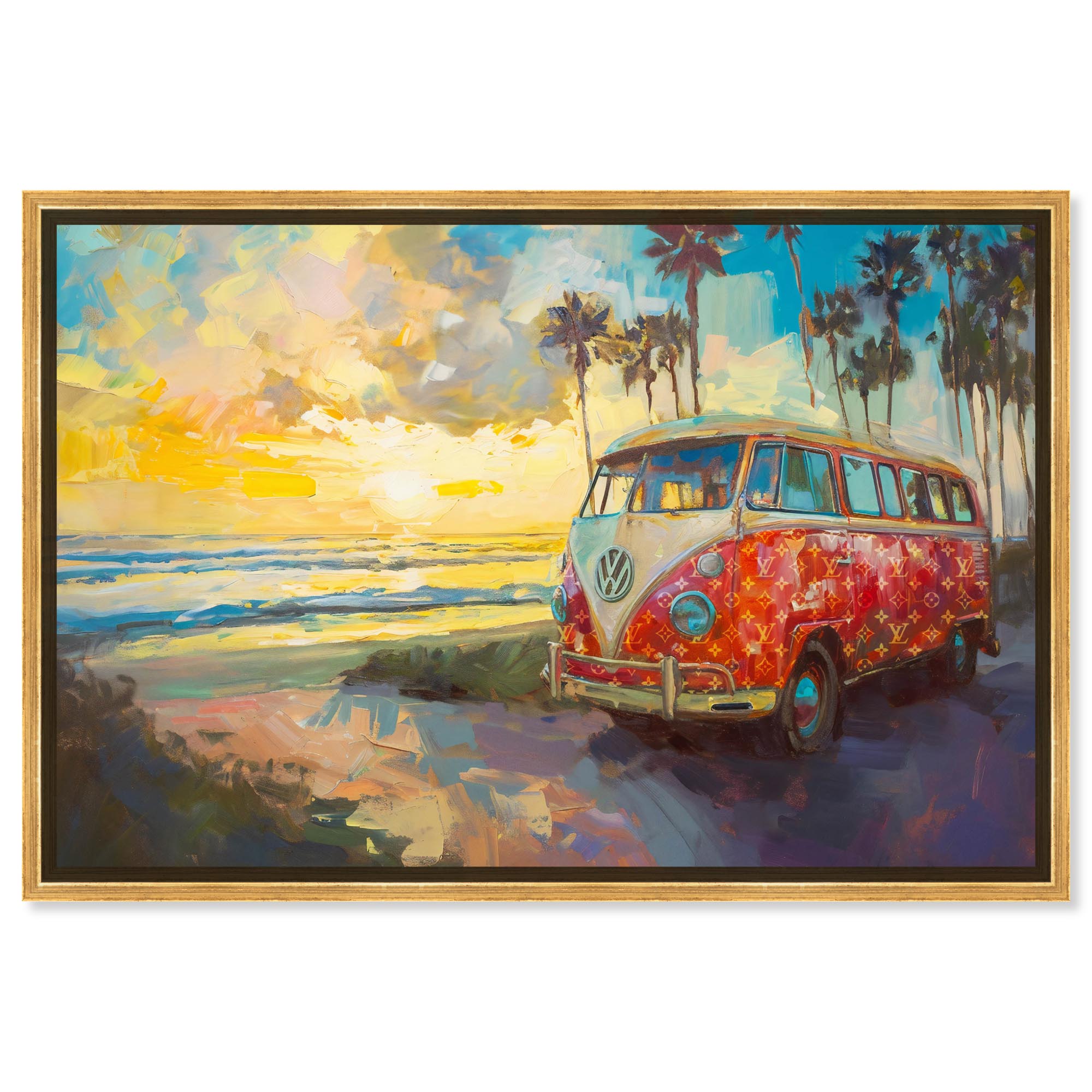 Stylish Van on the Beach Canvas Glam Beach Wall Art by Art Remedy, Gold ...