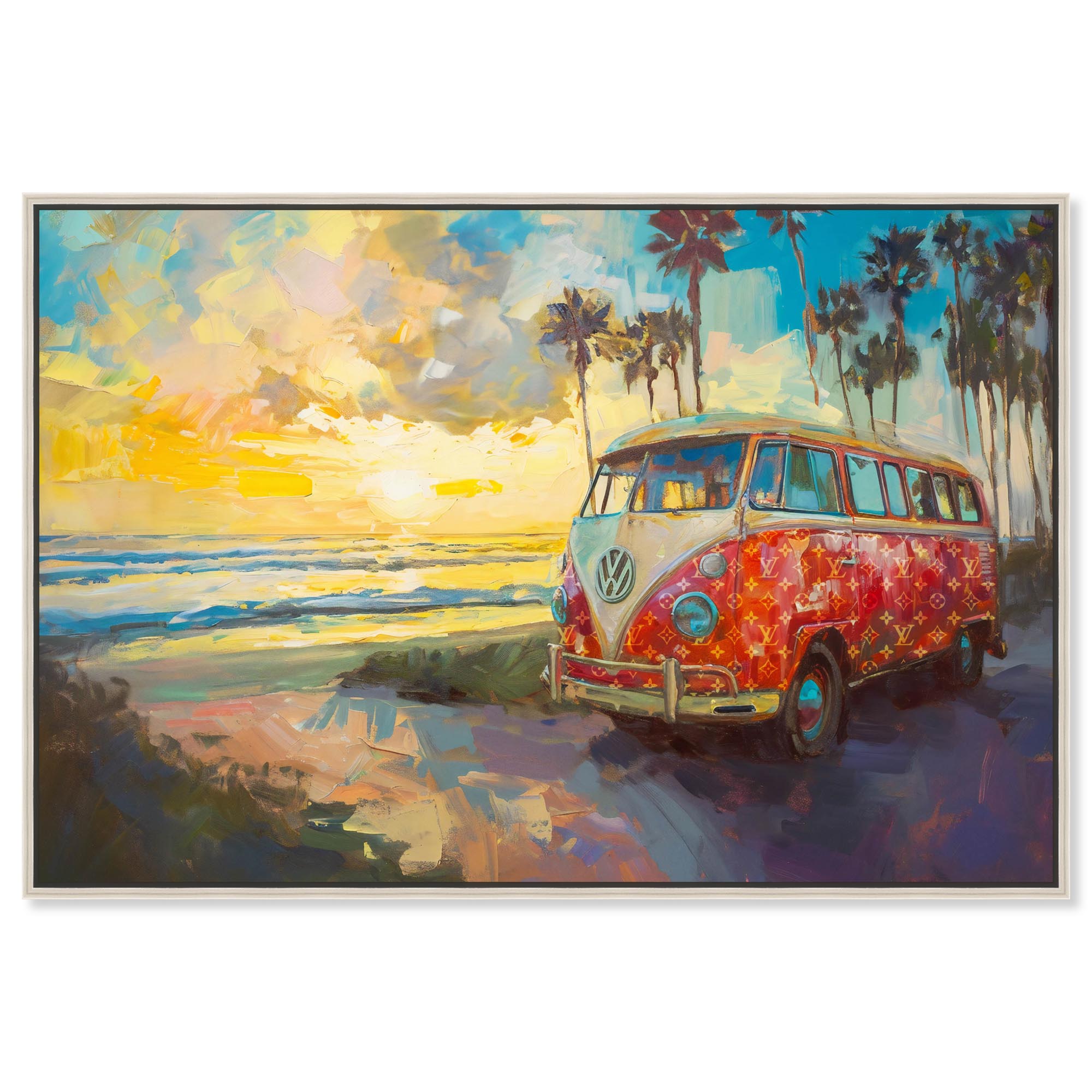 Stylish Van on the Beach Canvas Glam Beach Wall Art by Art Remedy ...