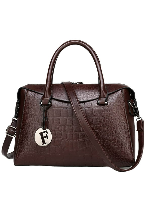 Stylish Vegan Leather Women's Shoulder Crossbody Handbag - Durable Versatile Vegan leather Top Handle Crossbody Shoulder Bag Set with Detachable Strap- Coffee