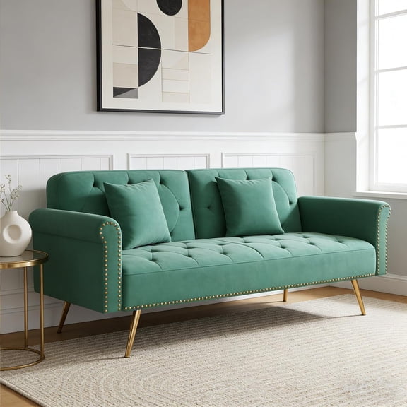 Stylish Velvet Sofa 70" Sofa Sleeper Convertible with Matching Pillows for Living Room,Apartment,Small Spaces (Green)
