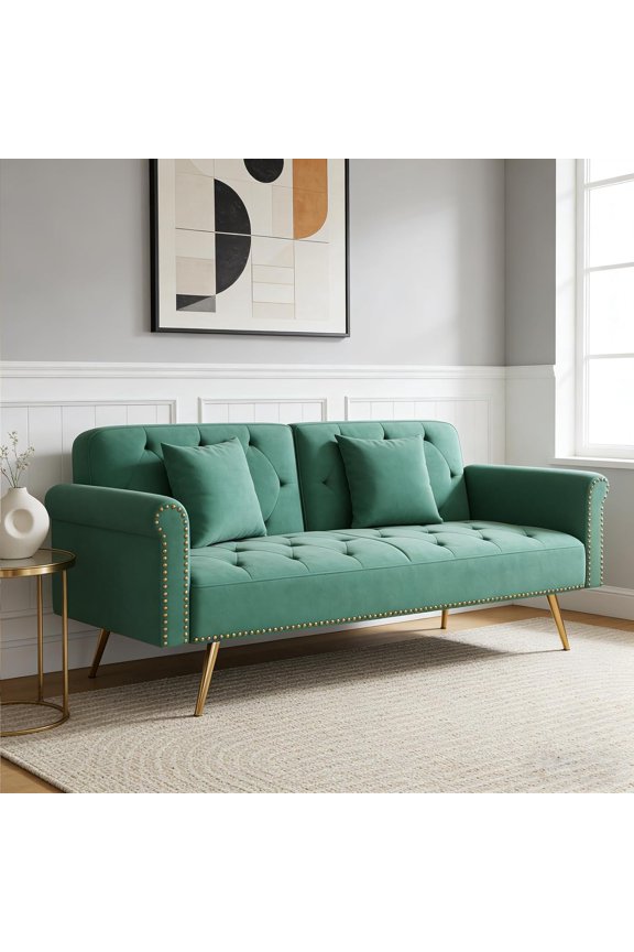 Stylish Velvet Sofa 70" Sofa Sleeper Convertible with Matching Pillows for Living Room,Apartment,Small Spaces (Green)