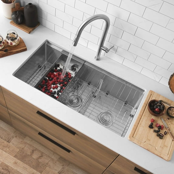 Stylish Undermount 36" Stainless Steel Double Bowl 60/40 Workstation Kitchen Sink with 7 accs S-636W