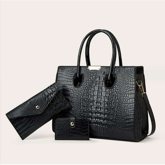 Stylish Versatile Crocodile Texture Gradient Three-Piece Tote Bag with Large Capacity for Shoulder and Crossbody Use
