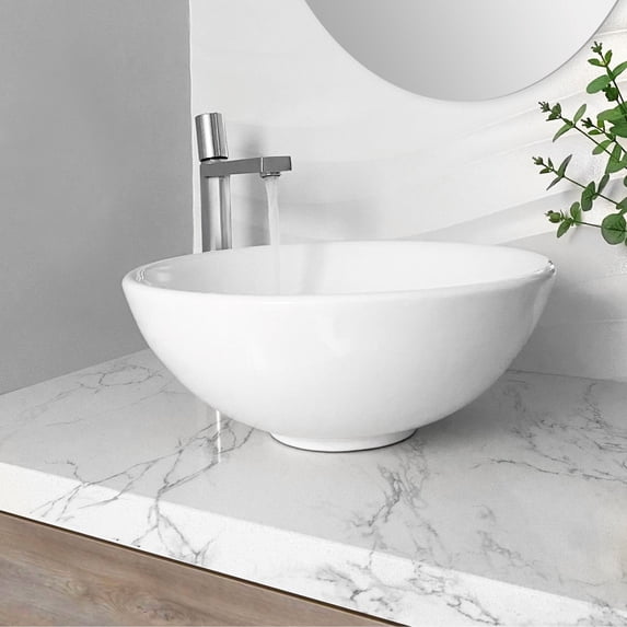 Stylish Vessel 16" White Porcelain Round Bathroom Sink P-224
