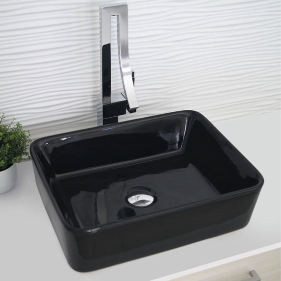 Stylish Vessel 18" Porcelain Rectangular Bathroom Sink Black P-223N