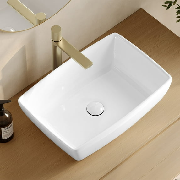 Stylish Vessel 19"W x 13 ⅜"D White Porcelain Rectangular Bathroom Sink P-220
