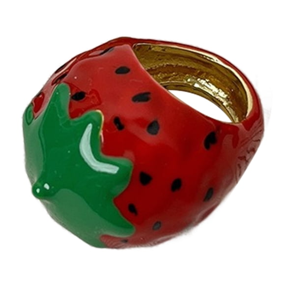 Unique Resin Strawberry/Fruit Rings Colorful Finger Rings Lightweight Jewelry for Fashionable Women and Parties