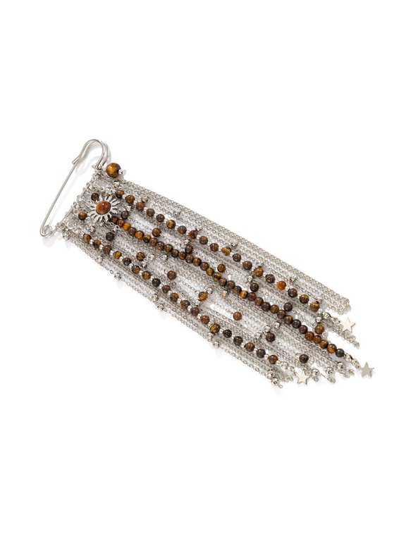 Stylish Vintage Inspired Brooch Featuring Eye Stone Beads And Delicate Fringe Design Stylish Layering Jewelry