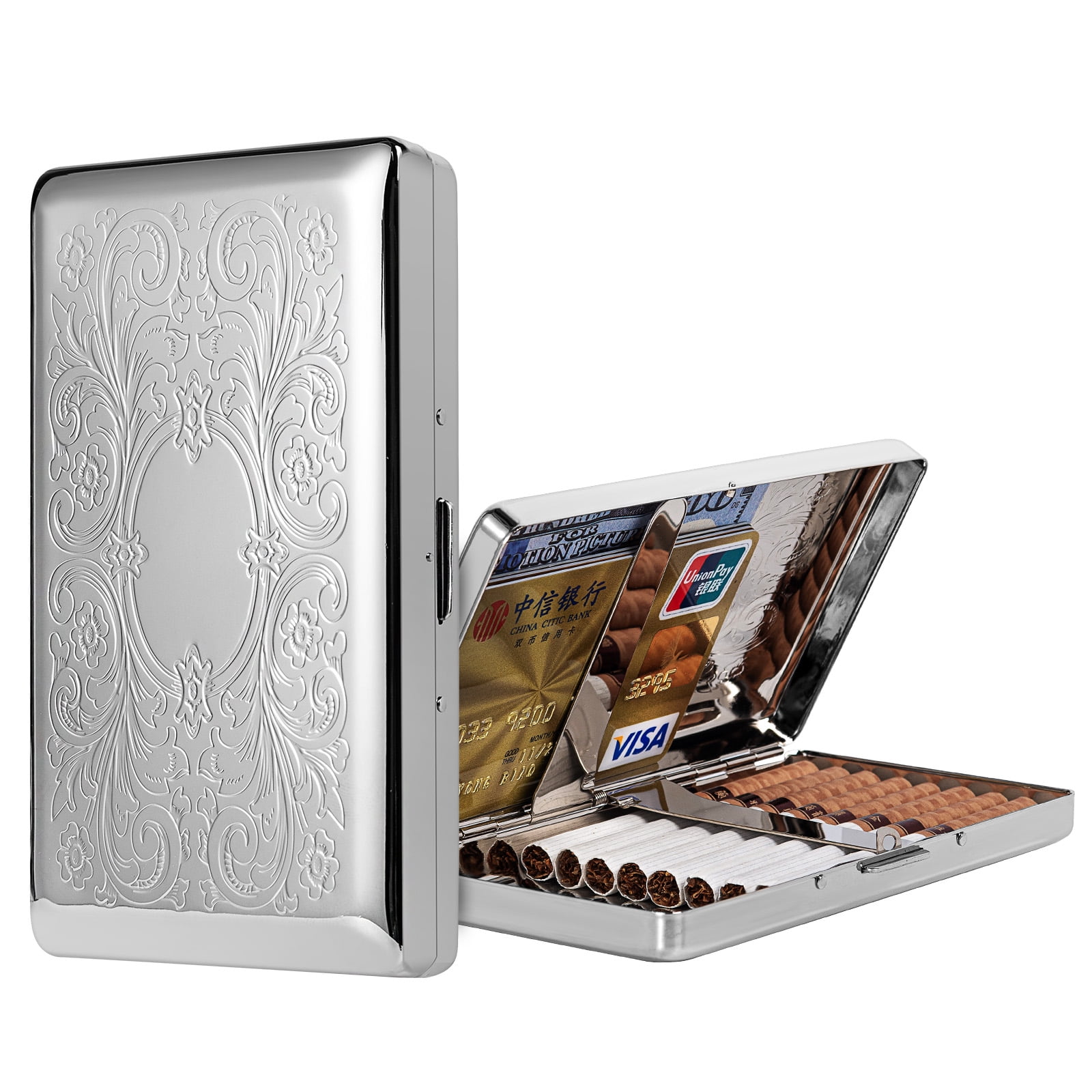120 cigarette case Stylish Vintage Metal Ladies and Men's Cigarette Case,Holds 20pcs 120's  Capri Cigarettes (Silver)