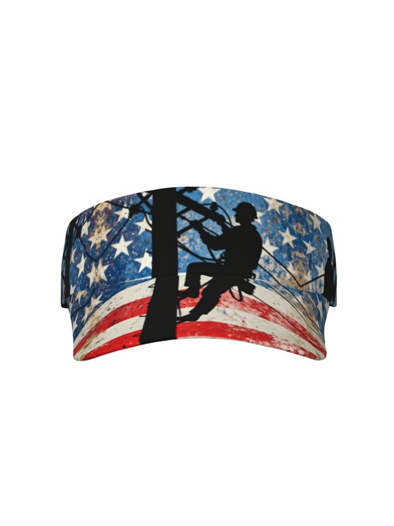 Stylish Visor Cap Lineman America Flag Sun Hat for Women Men Running, Beach, Golf, Tennis