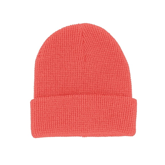 Stylish Waffle Knit Cuff Beanie -  Warm & Versatile Winter Hat For Mens Womens, Coral