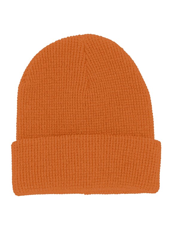 Stylish Waffle Knit Cuff Beanie - Warm & Versatile Winter Hat For Mens Womens, Orange